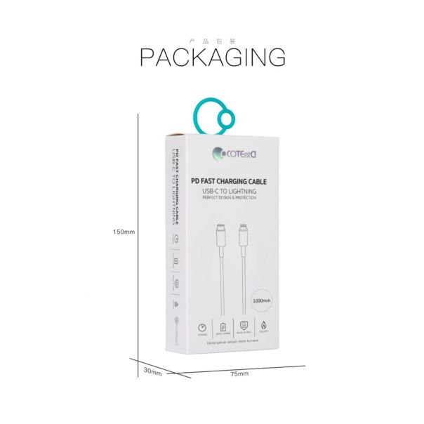 Data kabl Coteci CS2165 3A PD na iPhone lightning beli 1m - 223306