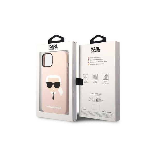 Maska za iPhone 14 Karl Lagerfeld Liquid Silicone Karl Head Pink - GSM167628