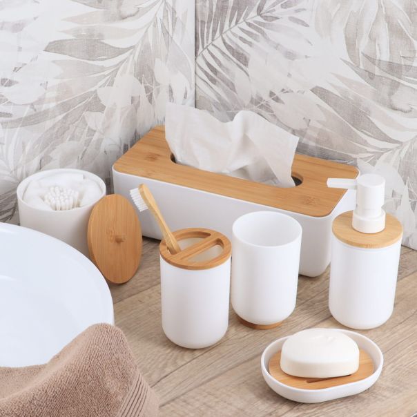 TENDANCE Kutija za vatu Fano 7.5x10 cm, bambus/bela - 6785210