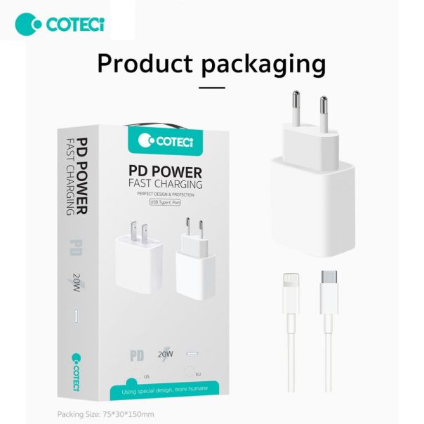 Kucni punjac Coteci CS5193 20W sa PD na lightning kablom beli - EP2781507