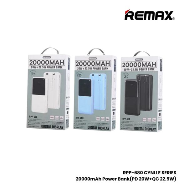REMAX Power Bank RPP-680, 20W+QC 22.5W, 20000mAh, bela - 6954851236023