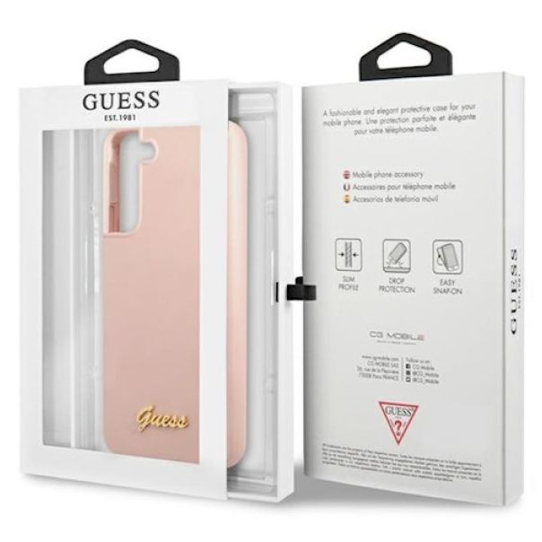 LICENSED GUESS Futrola za Samsung S23 Pink Script Metal Logo - GSM169698