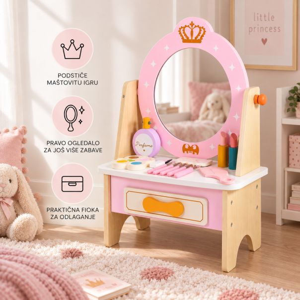 Sto sa ogledalom i priborom za devojčive, roze, 29,7×16,3×41,5 cm - EP3222679