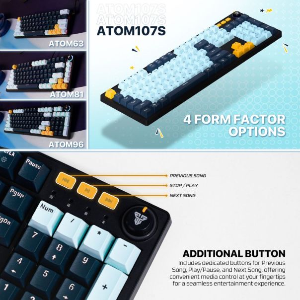 Tastatura Mehanicka Gaming Fantech MK893S RGB Atom 107S MIZU Blue (Rosie switch) - EP3094479