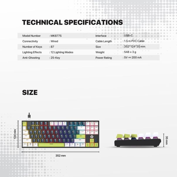FANTECH Tastatura Mehanicka Gaming MK877S RGB Atom 87S Mori bela (taro switch) - EP3169520