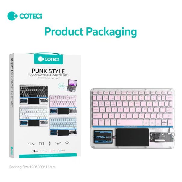 Tastatura Coteci Punk 84013 Wireless touchpad transparent pink - EP3055711