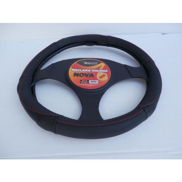 CAR LINE Navlaka volana NOVA crna kožna-crveni štep, velicina M (38 cm) - 700281