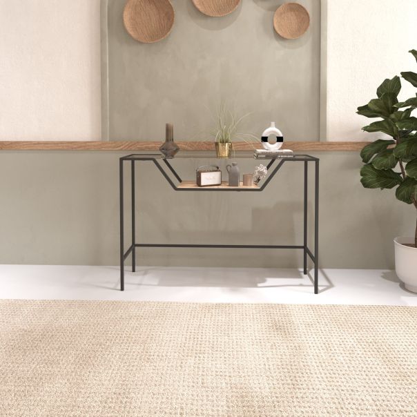 HANAH HOME Konzolni sto-polica Lala, crna/staklo - 706CLN1187