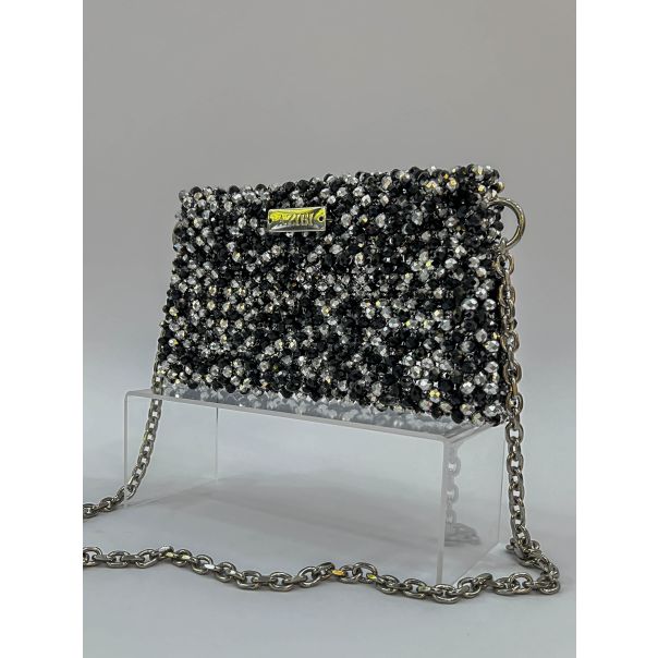 AZIBI Ženska torba od kristalnih perli NOIR mini, crno-siva - 70-1