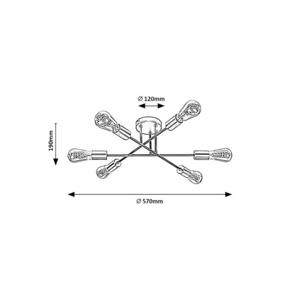 Rabalux Plafonjera Branwen E27 6x MAX 25W mat crno (71026) - 71026-1