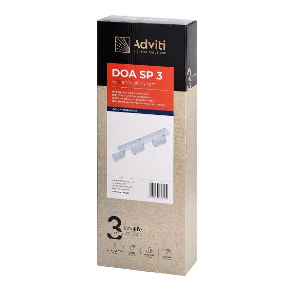 ADVITI Plafonska-zidna spot svetiljka 3xGU10 IP20 40x14x6.6 cm Doa, bela - ORNAD-OP-6195WGU10