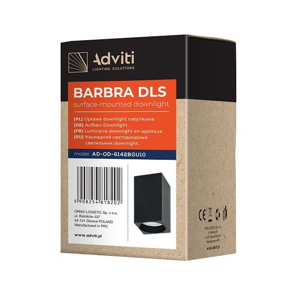 ADVITI Plafonska svetiljka četvrtasta GU10 IP20 Barba, crna - ORNAD-OD-6142BGU10