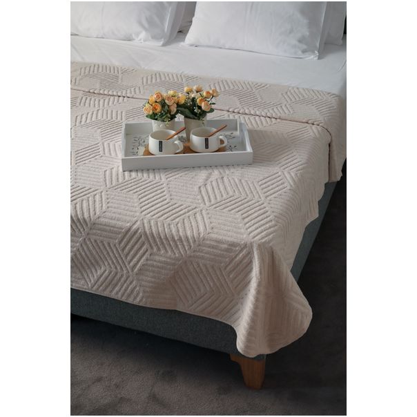 DEKOR DOM Frotir prekrivač 145x200cm Cube, bež - 022986