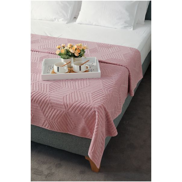 DEKOR DOM Frotir prekrivač 200x210cm Cube, roze - 022992