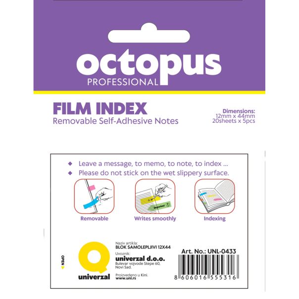 OCTOPUS Blok samolepljivi 100 lista Strelice (12x44mm ) - 73181