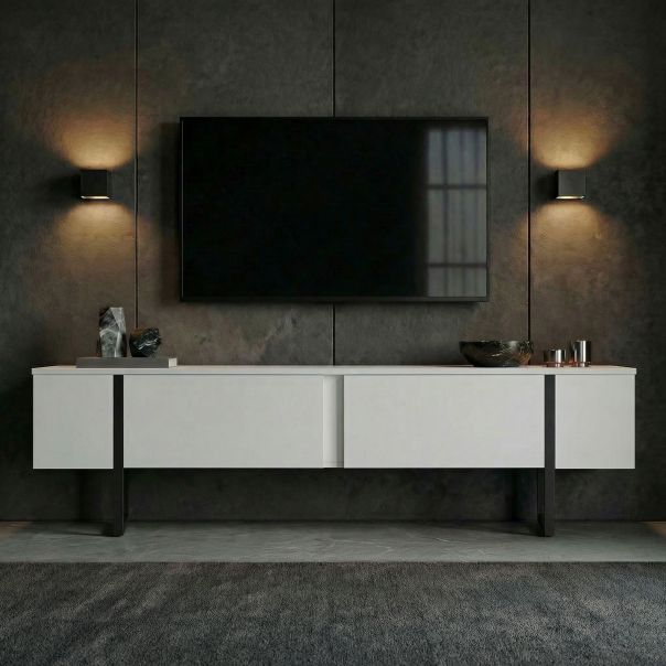 NORDURE TV komoda Onera, bela/crna - EP3058099