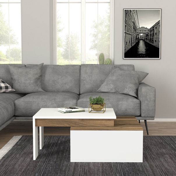 HANAH HOME Klub sto Kolarado, bela/braon - 173182