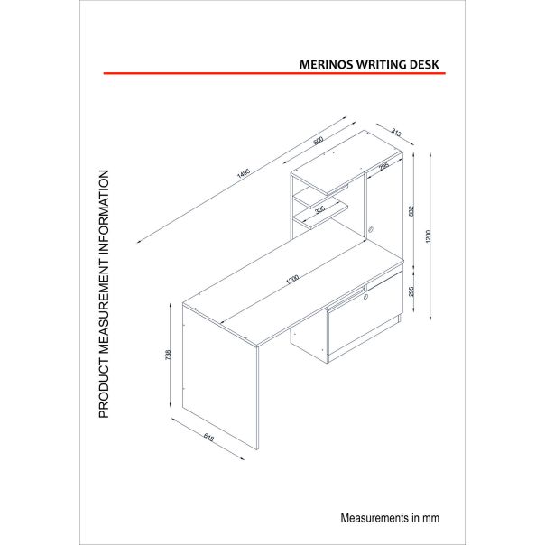 HANAH HOME Radni sa policama Merinos, bela - EP2801773