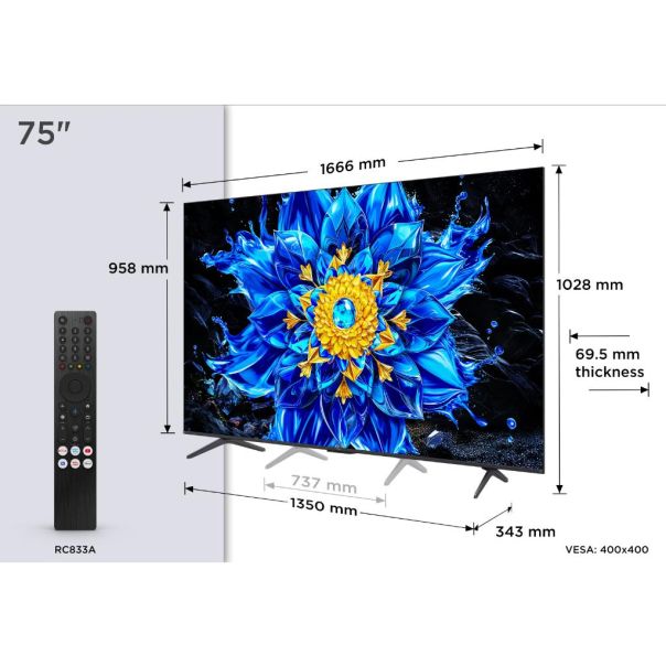 TCL Televizor 75P8L, 4K Ultra HD, QLED-Mini LED, Google TV - EP3203332