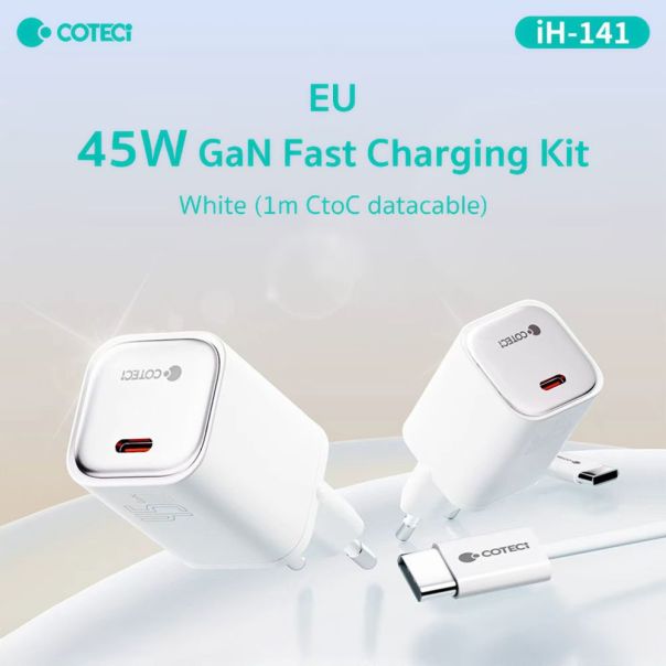 Kucni punjac Coteci iH-141 45W GaN sa PD na Type C kablom beli - EP2781513