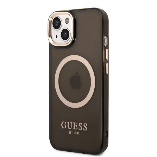 LICENSED GUESS GUESS Futrola za iPhone 14 Plus GOLD OUTLINE TRANSLUCENT BLACK MagSafe - GUHMP14MHTCMK