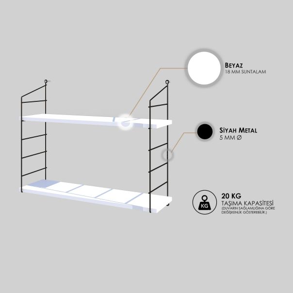 HANAH HOME Zidna polica Armoni 2, bela - 775DCM1666