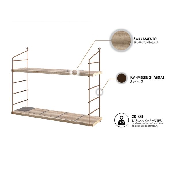 HANAH HOME Zidna polica Armoni 2, braon - 775DCM1675