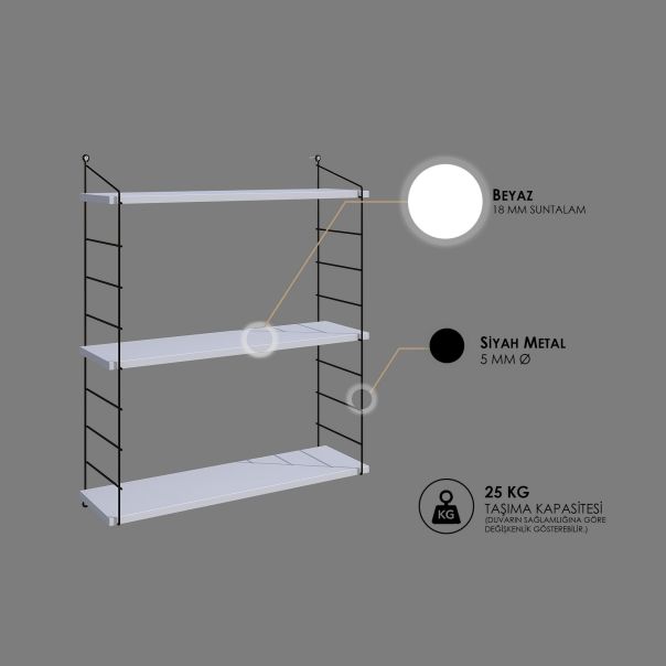 HANAH HOME Zidna polica Armoni 3, bela - 775DCM1678