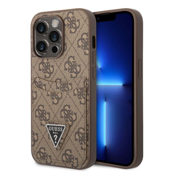 LICENSED GUESS GUESS Futrola za iPhone 14 Pro 4G DOUBLE CARD TRIANGLE BROWN - GUHCP14LP4TPW