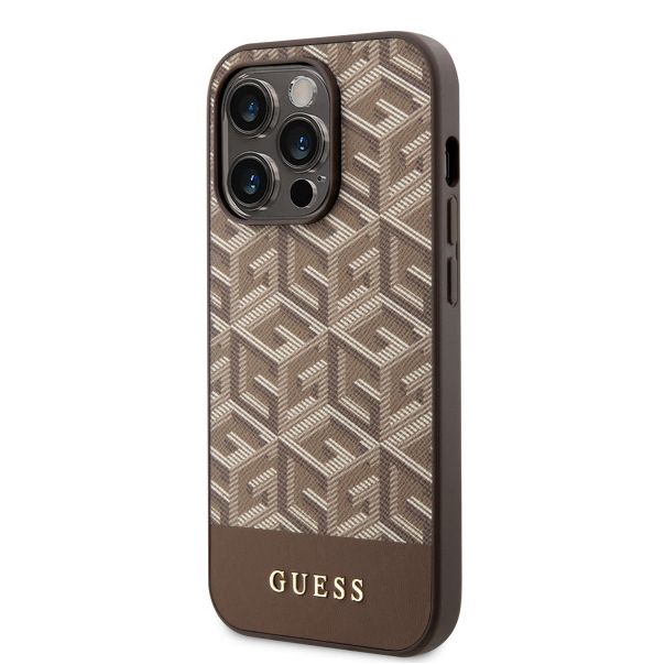 LICENSED GUESS GUESS Futrola za iPhone 14 Pro GCUBE PU STRIPES BROWN MagSafe - GUHMP14LHGCFSEW