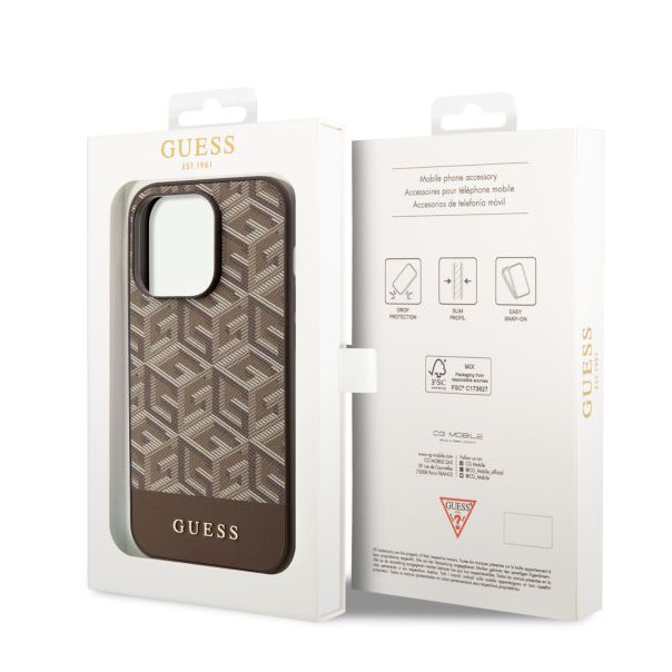 LICENSED GUESS GUESS Futrola za iPhone 14 Pro GCUBE PU STRIPES BROWN MagSafe - GUHMP14LHGCFSEW