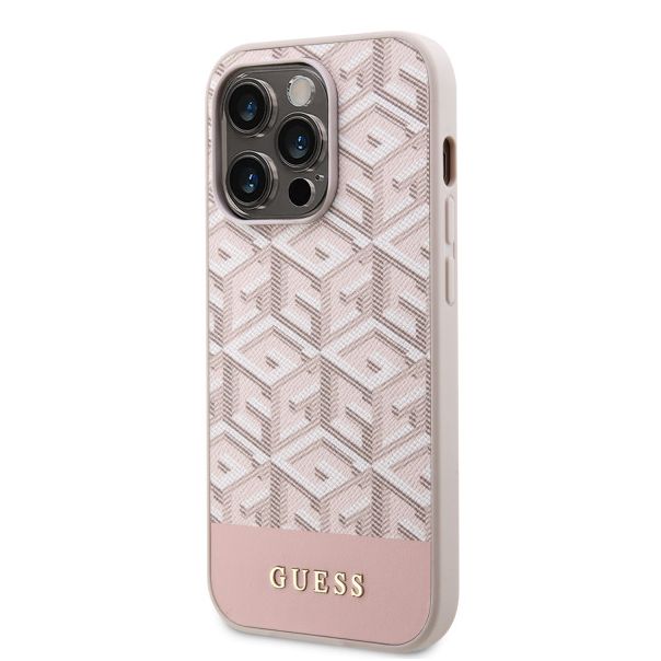 LICENSED GUESS GUESS Futrola za iPhone 14 Pro GCUBE PU STRIPES PINK MagSafe - GUHMP14LHGCFSEP