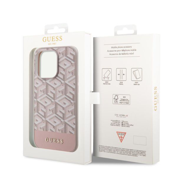 LICENSED GUESS GUESS Futrola za iPhone 14 Pro GCUBE PU STRIPES PINK MagSafe - GUHMP14LHGCFSEP