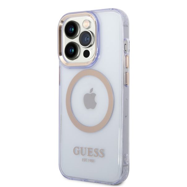 LICENSED GUESS GUESS Futrola za iPhone 14 Pro GOLD OUTLINE TRANSLUCENT PURPLE MagSafe - GUHMP14LHTCMU