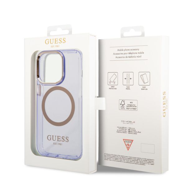 LICENSED GUESS GUESS Futrola za iPhone 14 Pro GOLD OUTLINE TRANSLUCENT PURPLE MagSafe - GUHMP14LHTCMU