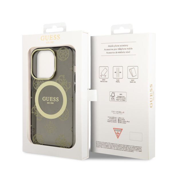 LICENSED GUESS GUESS Futrola za iPhone 14 Pro IML GLITTER PEONY GOLD BLACK MagSafe - GUHMP14LHMPGSK