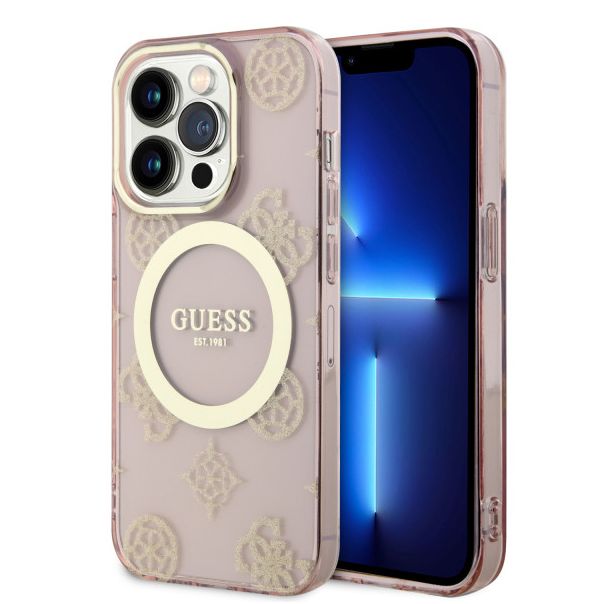 LICENSED GUESS GUESS Futrola za iPhone 14 Pro IML GLITTER PEONY GOLD PINK MagSafe - GUHMP14LHMPGSP