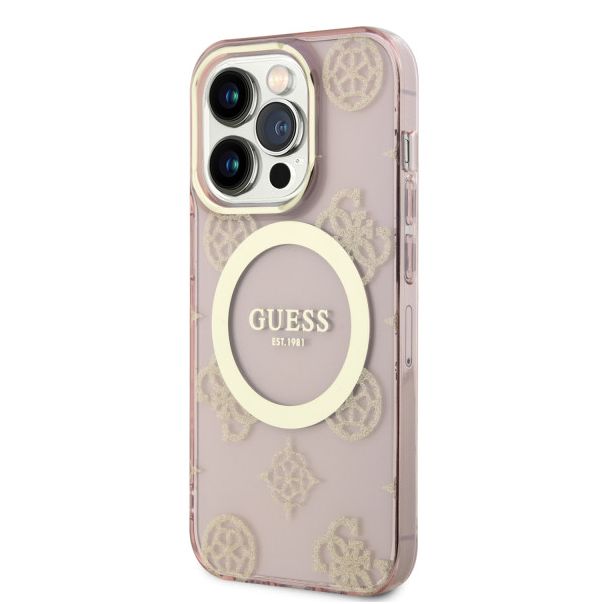 LICENSED GUESS GUESS Futrola za iPhone 14 Pro IML GLITTER PEONY GOLD PINK MagSafe - GUHMP14LHMPGSP
