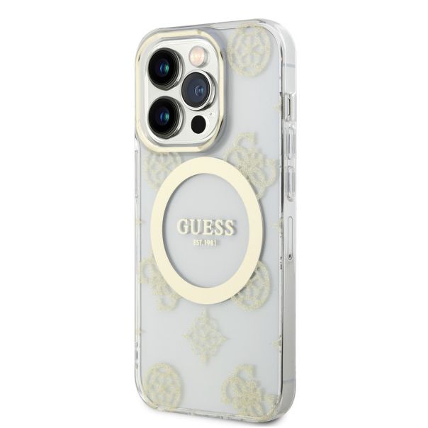 LICENSED GUESS GUESS Futrola za iPhone 14 Pro IML GLITTER PEONY GOLD TRANSPARENT MagSafe - GUHMP14LHMPGST
