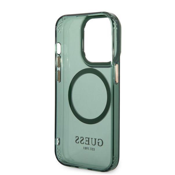 LICENSED GUESS GUESS Futrola za iPhone 14 Pro Max GOLD OUTLINE TRANSLUCENT KAKI MagSafe - GUHMP14XHTCMA