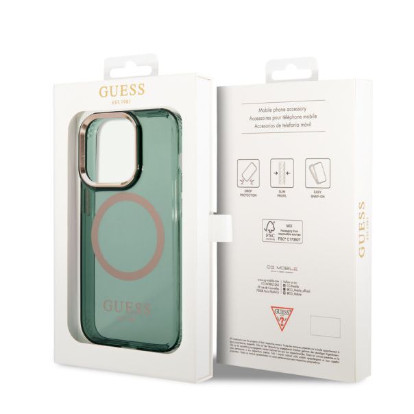 LICENSED GUESS GUESS Futrola za iPhone 14 Pro Max GOLD OUTLINE TRANSLUCENT KAKI MagSafe - GUHMP14XHTCMA