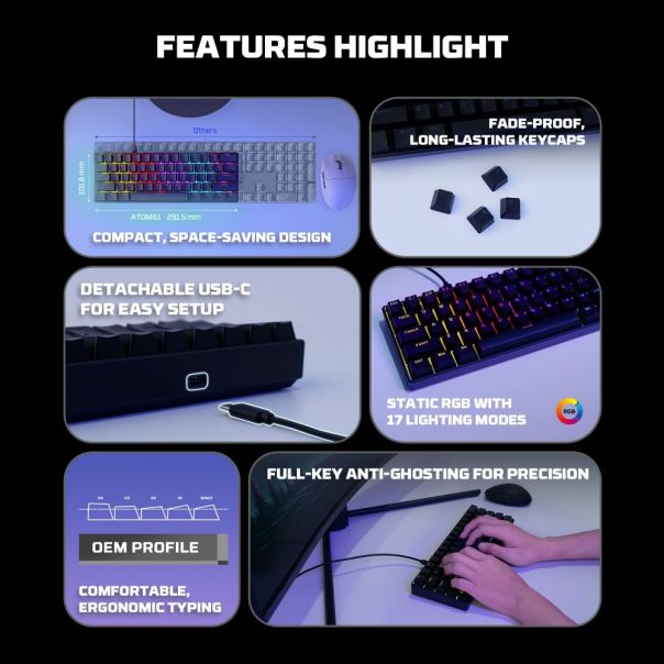 Tastatura Mehanicka Gaming Fantech MK211 RGB Atom61 crna (red switch) - EP3094464