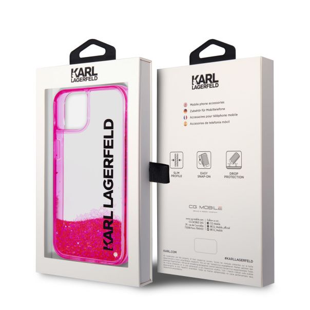 LICENSED KARL LAGERFELD Karl Lagerfeld Futrola za iPhone 14 LIQ. GLITTER ELONG PINK - KLHCP14SLCKVF
