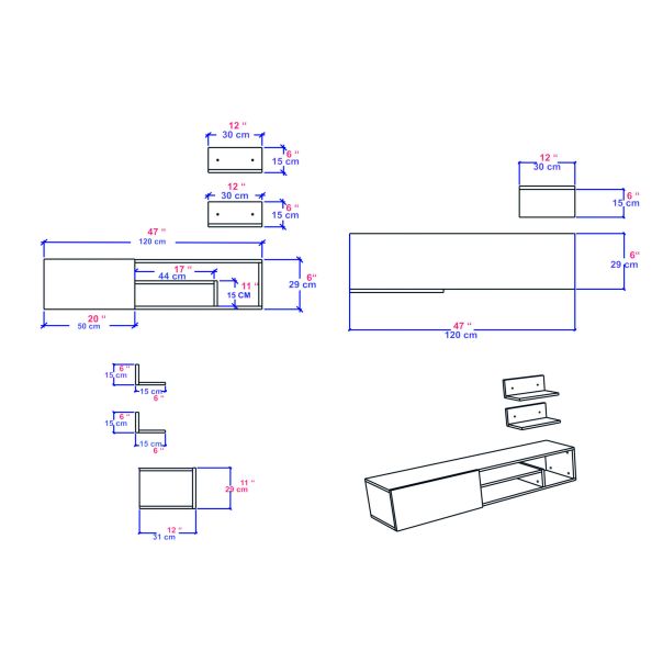 HANAH HOME TV komoda Zeplin, bela - 788DEC3021