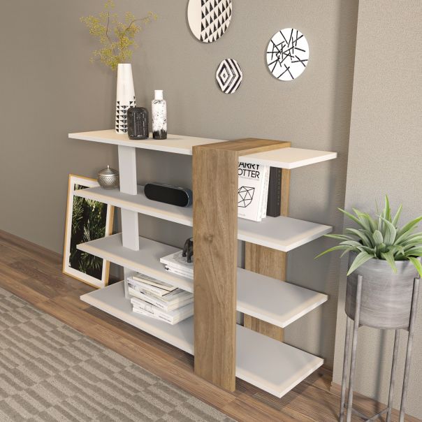 HANAH HOME Polica za knjige Nur, bela/svetlobraon - 788DEC3607