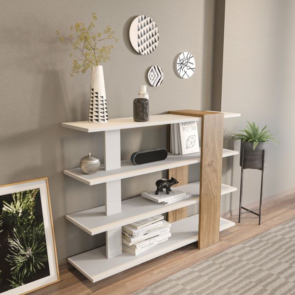 HANAH HOME Polica za knjige Nur, bela/svetlobraon - 788DEC3607