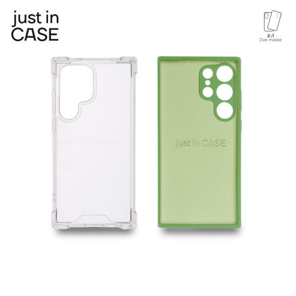 JUST IN CASE Silikonska maska 2u1 Extra case za Samsung S23 ULTRA, providna/zelena - MIX218GN