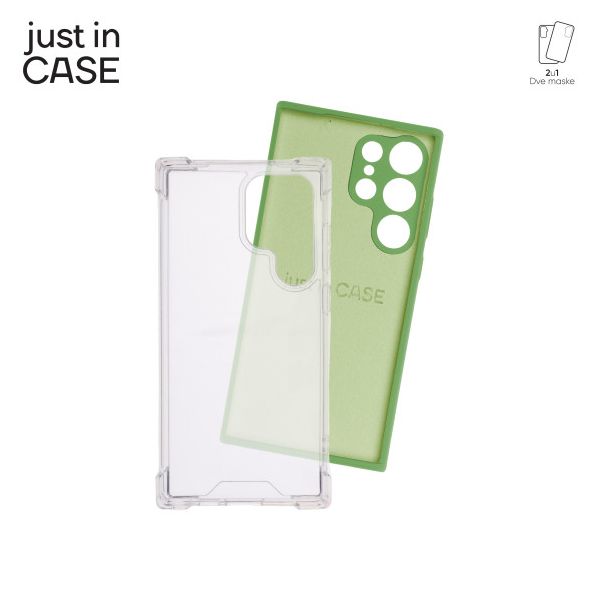 JUST IN CASE Silikonska maska 2u1 Extra case za Samsung S23 ULTRA, providna/zelena - MIX218GN