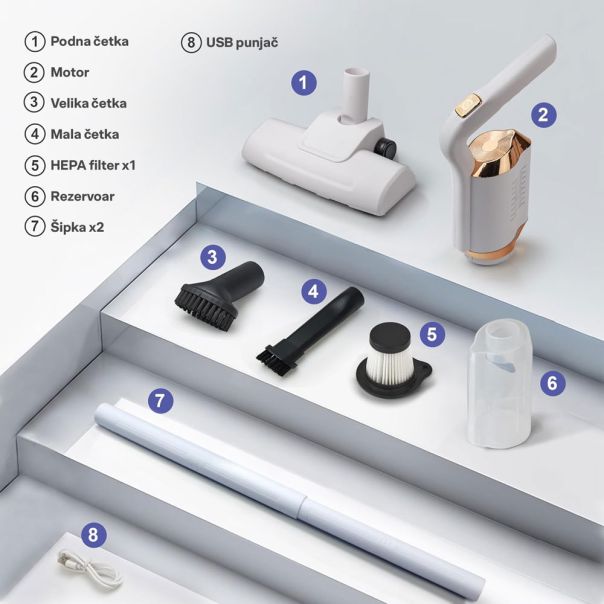 Bežični usisivač Homemate 120 W 600ml 7.4 V DC  7500pa - 0990-1