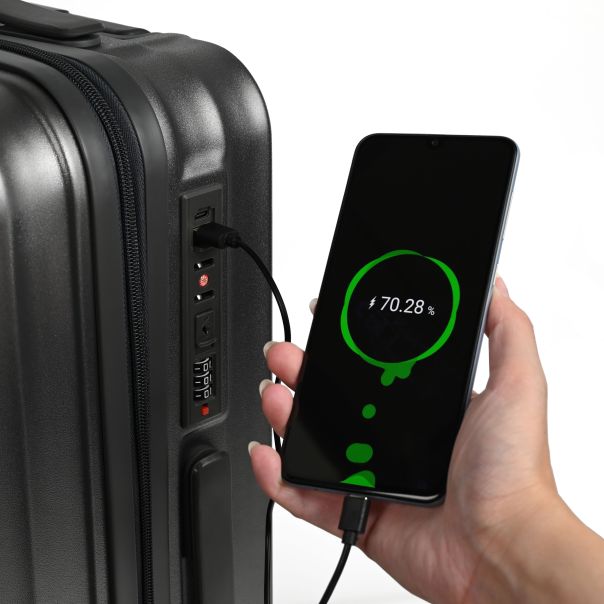 Tripmates ručni kofer (kabinski) 55 cm svetlosivi + gratis organizator za dokumenta – sa USB punjačem, držačem za piće i dodatnom kukom + gratis organizatorom za dokumenta - R0062-1